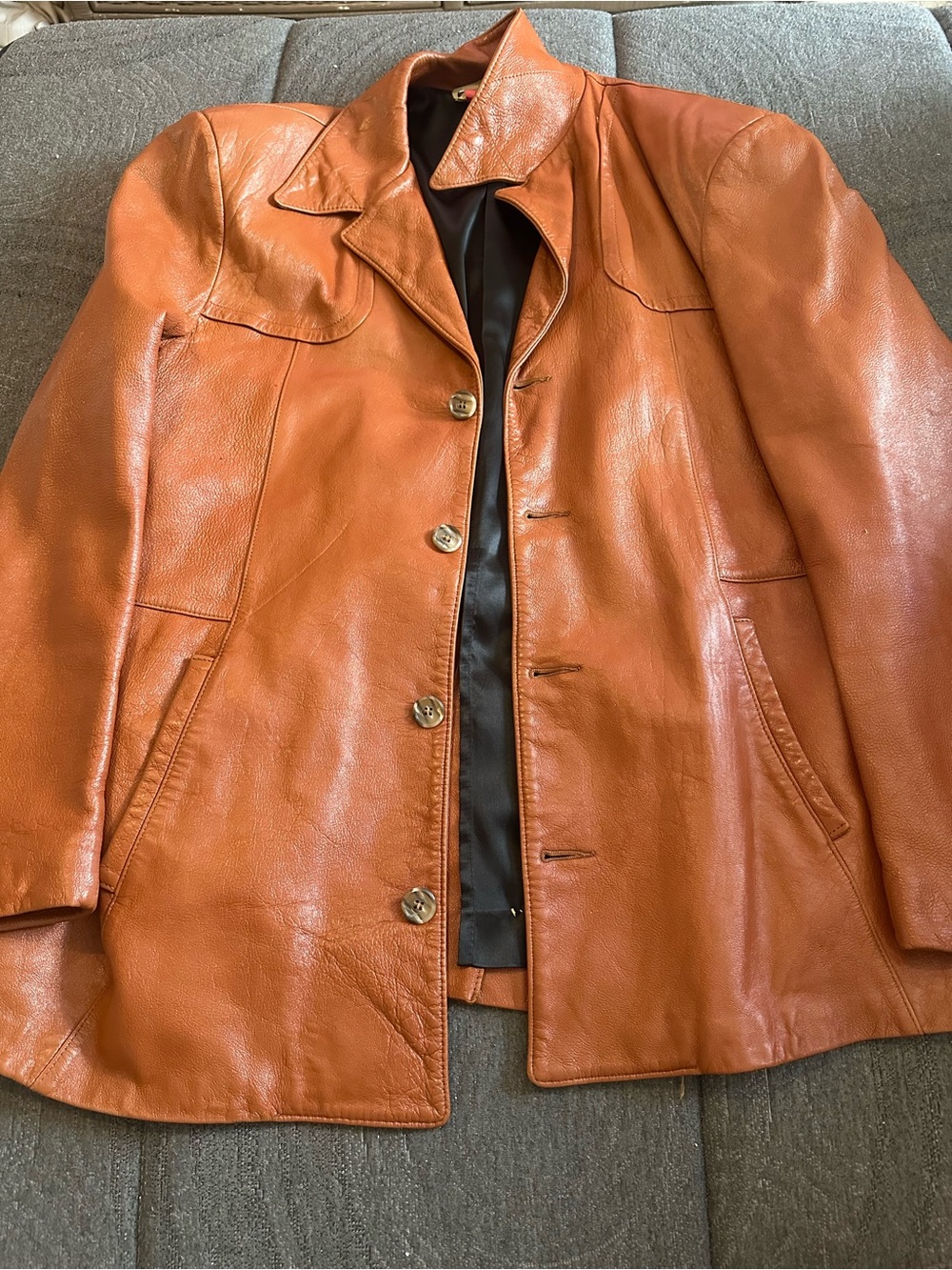 Vintage 70s Scully Leatherwear Cognac Leather Car Coat Jacket Blazer Mens 46 XL